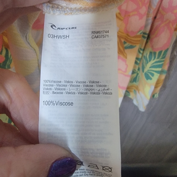 NWT RIP Curl Floral Off The Shoulder  Women's Top - Pink, Yellow, Green 100 Visc - Picture 6 of 6